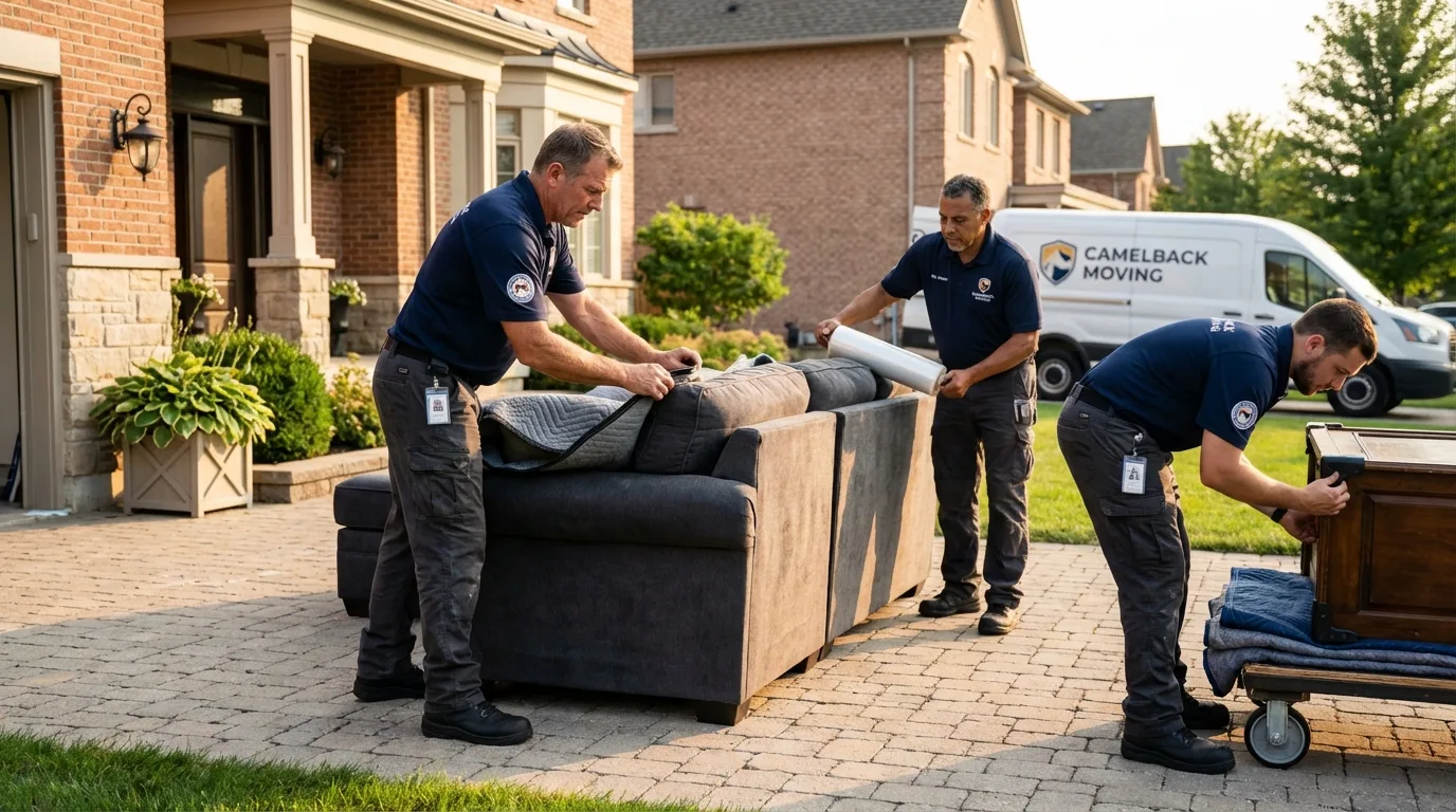 Large estate moving crew wrapping furniture in Oelwein, IA